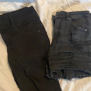2 pc denim Lot-black skinny jeans- frayed ripped jeans shorts Sz 9